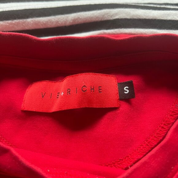 Vie Riche Paris Size S Red with Black & White Stripes Pocket Streetwear T-Shirt - Picture 2 of 13